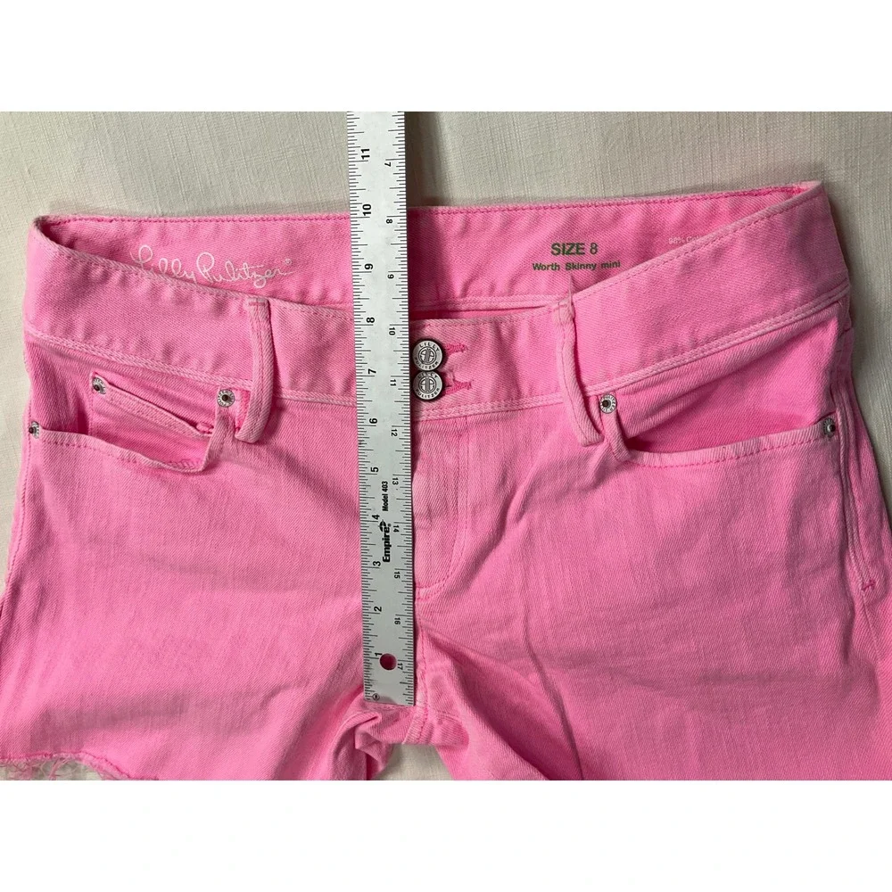 Lilly Pulitzer Worth Skinny Mini Pink Denim Shorts Raw Hem‎ Womens Size 8